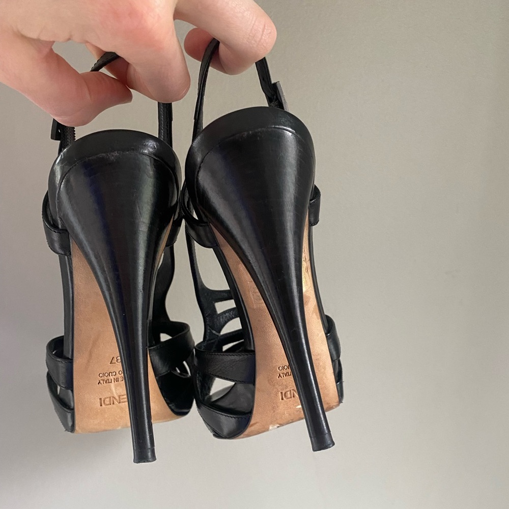 FENDI spuntata cuoietto nero heels sandal black Size 37 - Picture 6 of 16